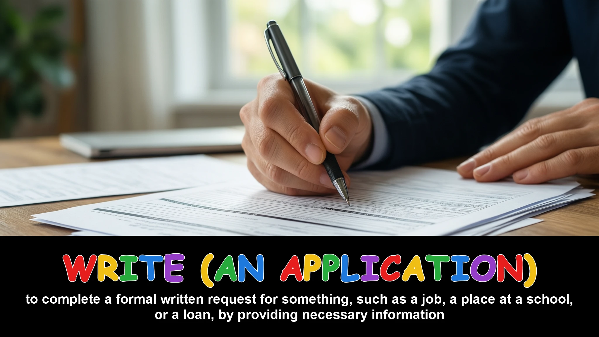 English Illustration for write (an application)